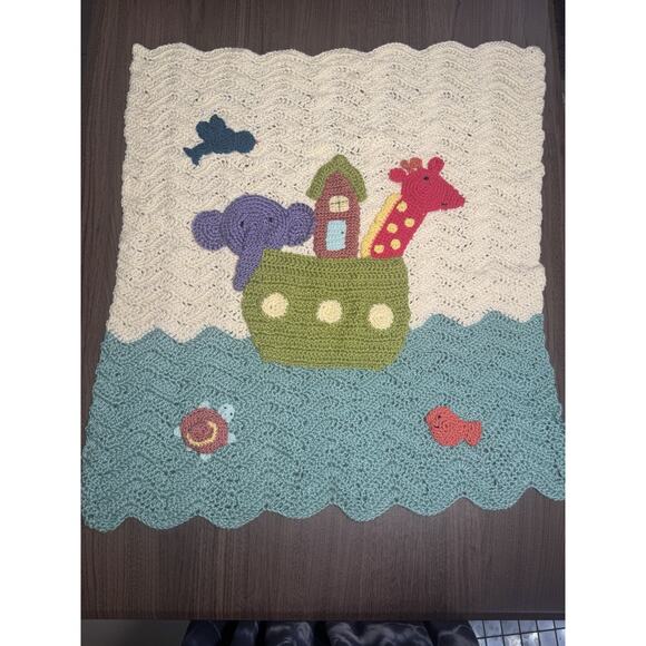 Handmade Noah’s Ark Baby Blanket – Crochet Animal Nursery Blanket Gift - Picture 2 of 11
